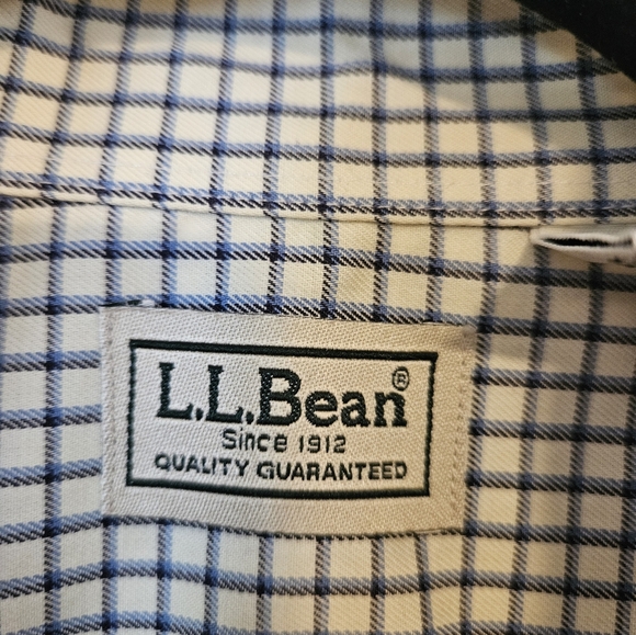 L.L. BEAN MENS Large BUTTON UP SHIRT white blue PLAID LONG SLEEVE COTTON - Picture 4 of 4